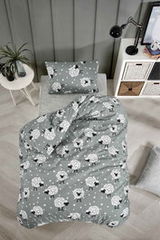 L'essentiel linge de maison Lamb Fitted - Juego de funda nórdica individual blanco, gris y negro